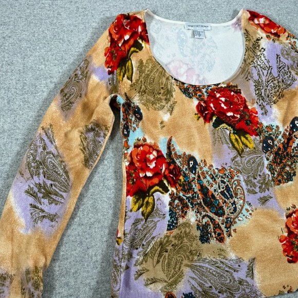 Vintage Y2K Newport News Womens Top Sweater Medium Floral Scoop Neck Sequin - Picture 7 of 14